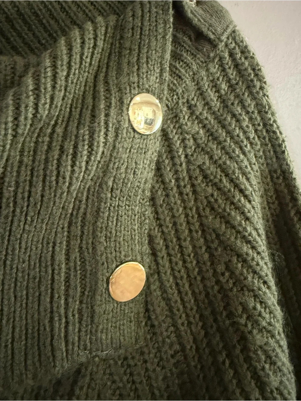 Madison Olive Off-the-Shoulder Ribbed Sweater with Button Detail